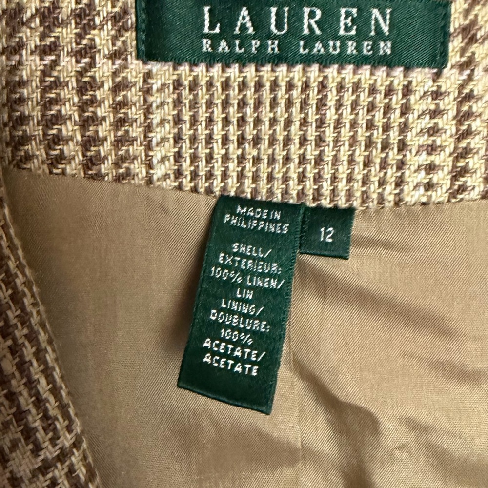 Lauren Ralph Lauren Glen Plaid Blazer Tan and Brown Size 12 - Picture 4 of 11